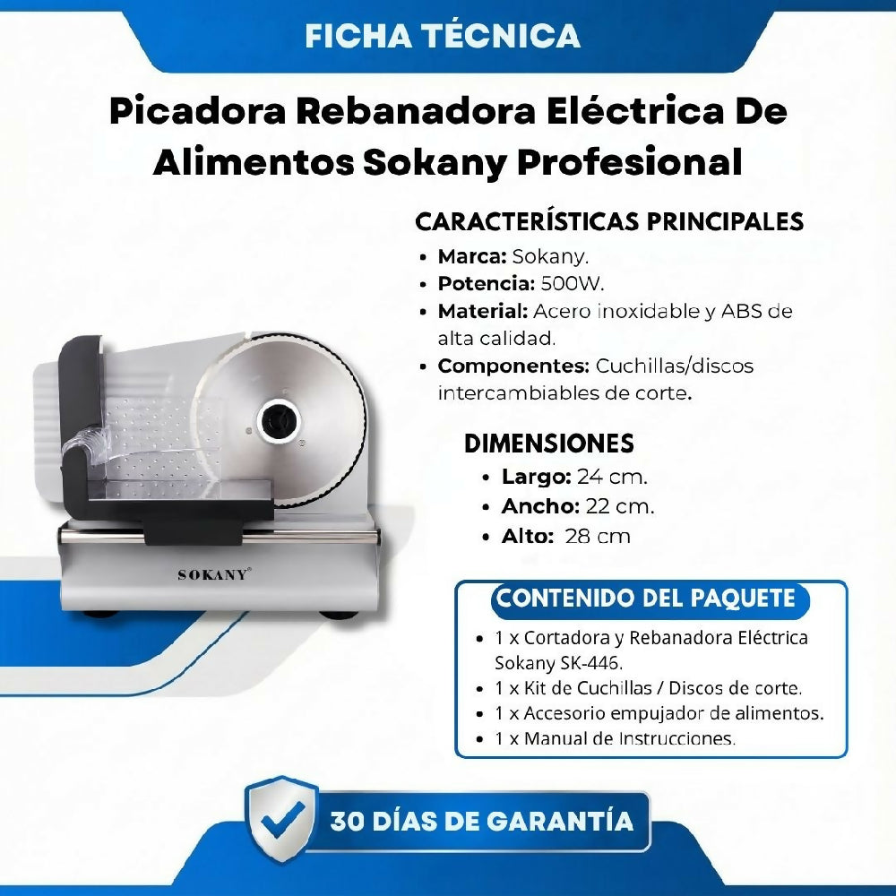 Picadora Rebanadora Eléctrica De Alimentos Sokany Profesional