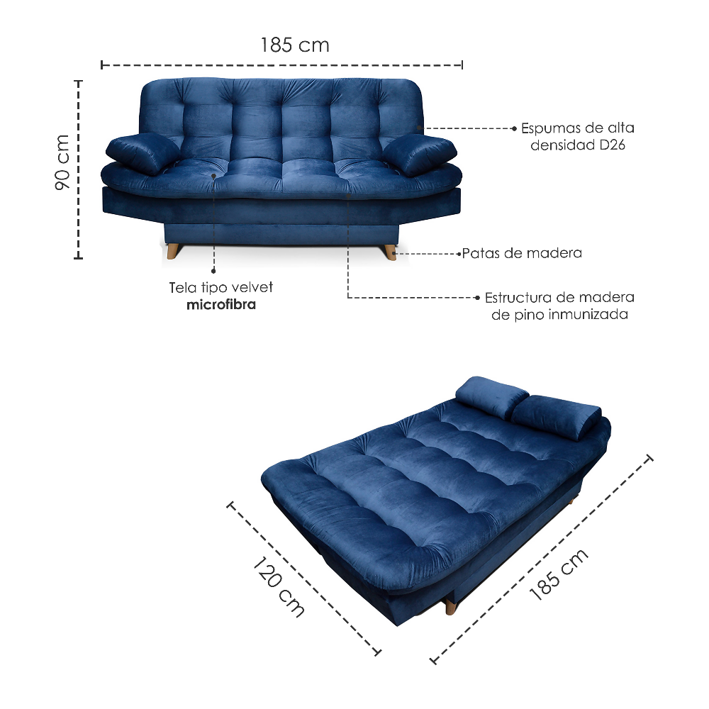 Sofa cama 3 Posiciones Fendik Tela Azul