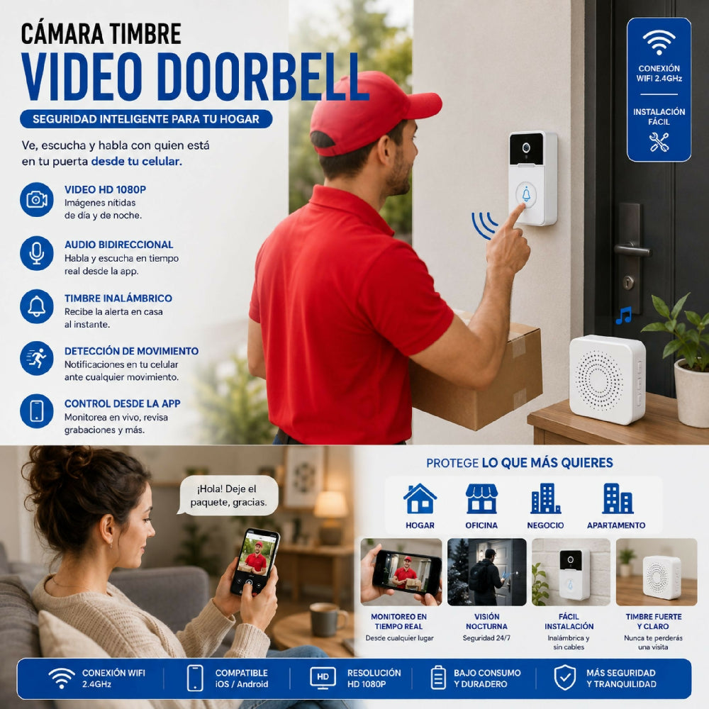 Cámara Timbre Video Doorbell Inalámbrico Control Total Desde Tu Celular