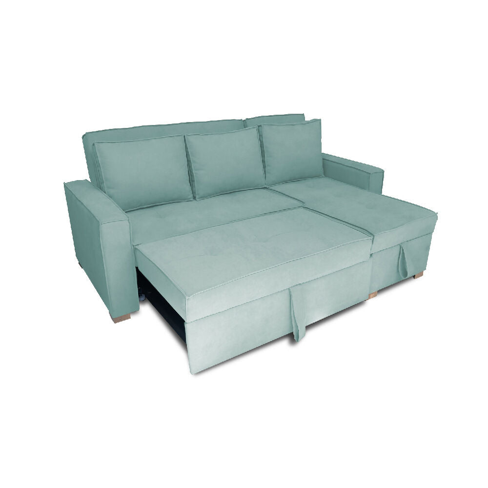 Esquinero Baúl Marsella Multifuncional Reclinable Derecho Menta + Cojines Decorativos