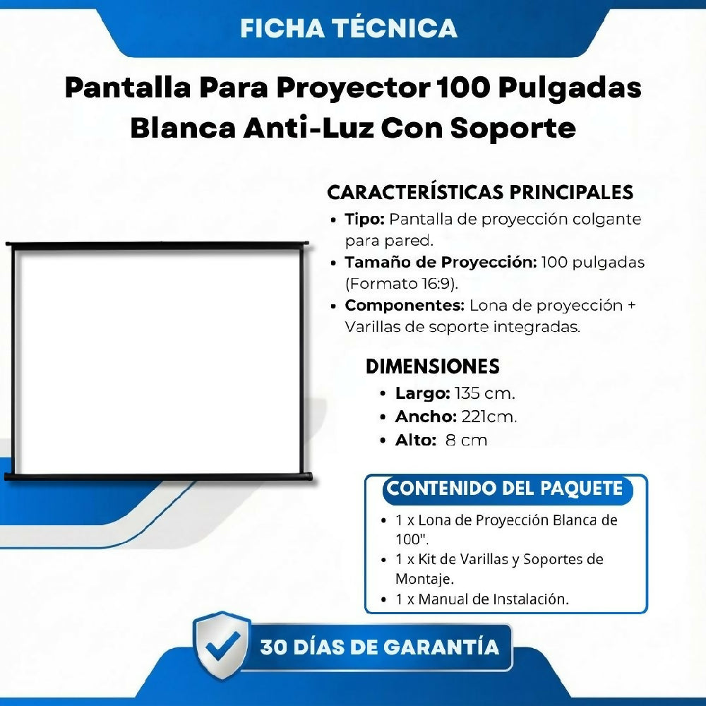 Pantalla De 100 Plg Para Proyector Blanca Anti Luz Con Soporte Incluido