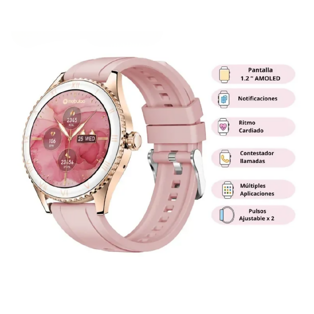 Smartwatch Aurafit Luna Reloj Inteligente Elegante Con Llamadas Bluetooth, Monitor De Salud Y Notificaciones
