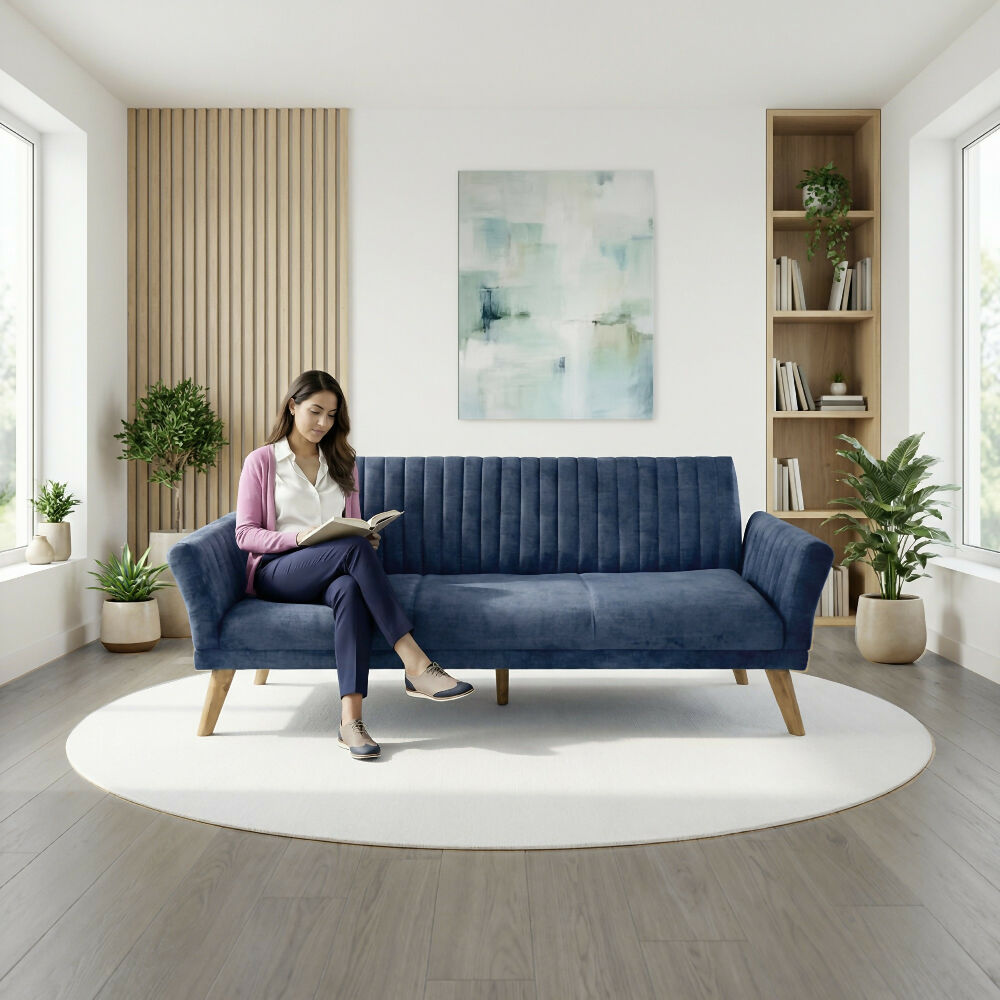 Sofa Cama Pensilvania 205x85x87 Reclinable Tela Azul