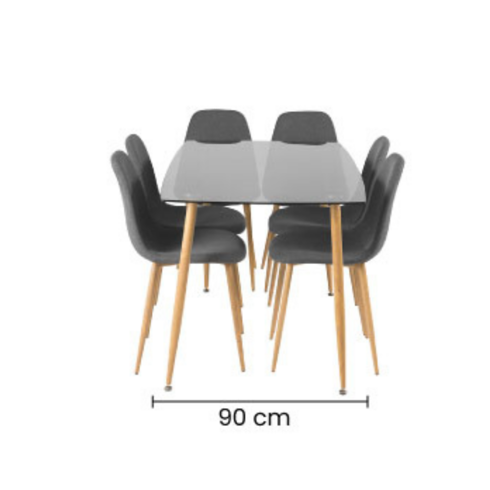 Juego de Comedor 6 Puestos Vidrio Oscuro Rudy Gris