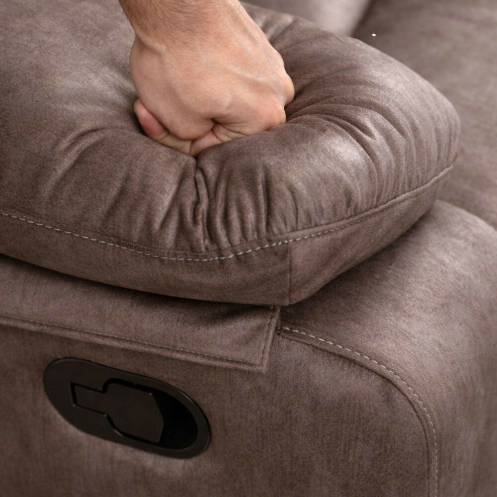 Sofa Reclinable 3 Puestos Beige Kakerin Microfibra