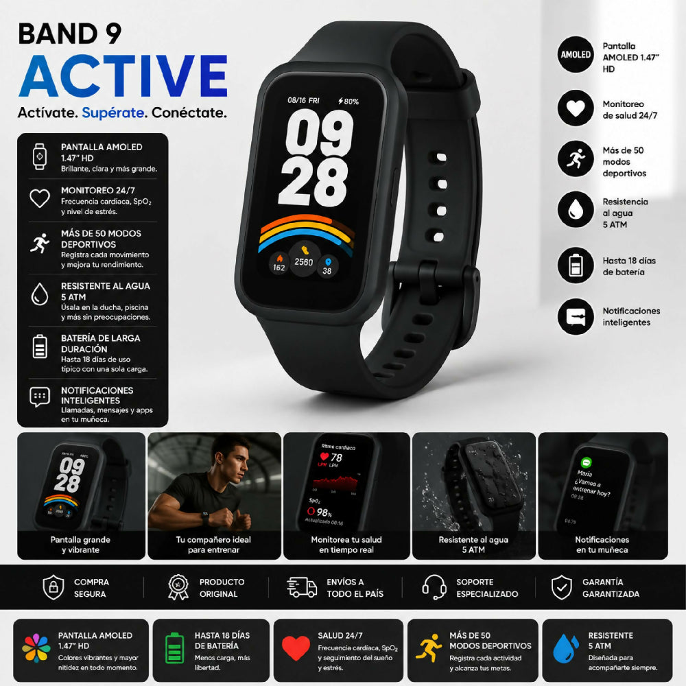 Pulsera De Actividad Xiaomi Smart Band 9 Active Resistente Agua Negro