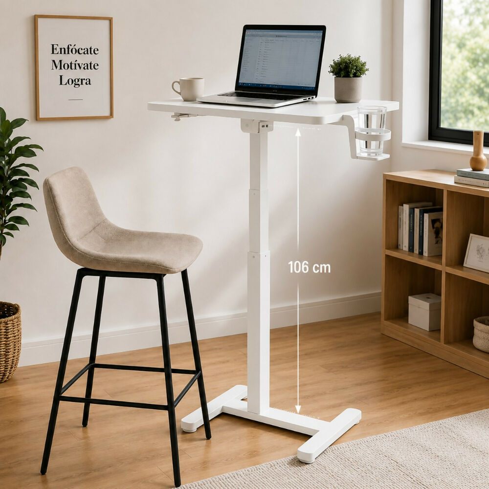 Mesa Auxiliar Ajustable Negra Ellevare Blanca