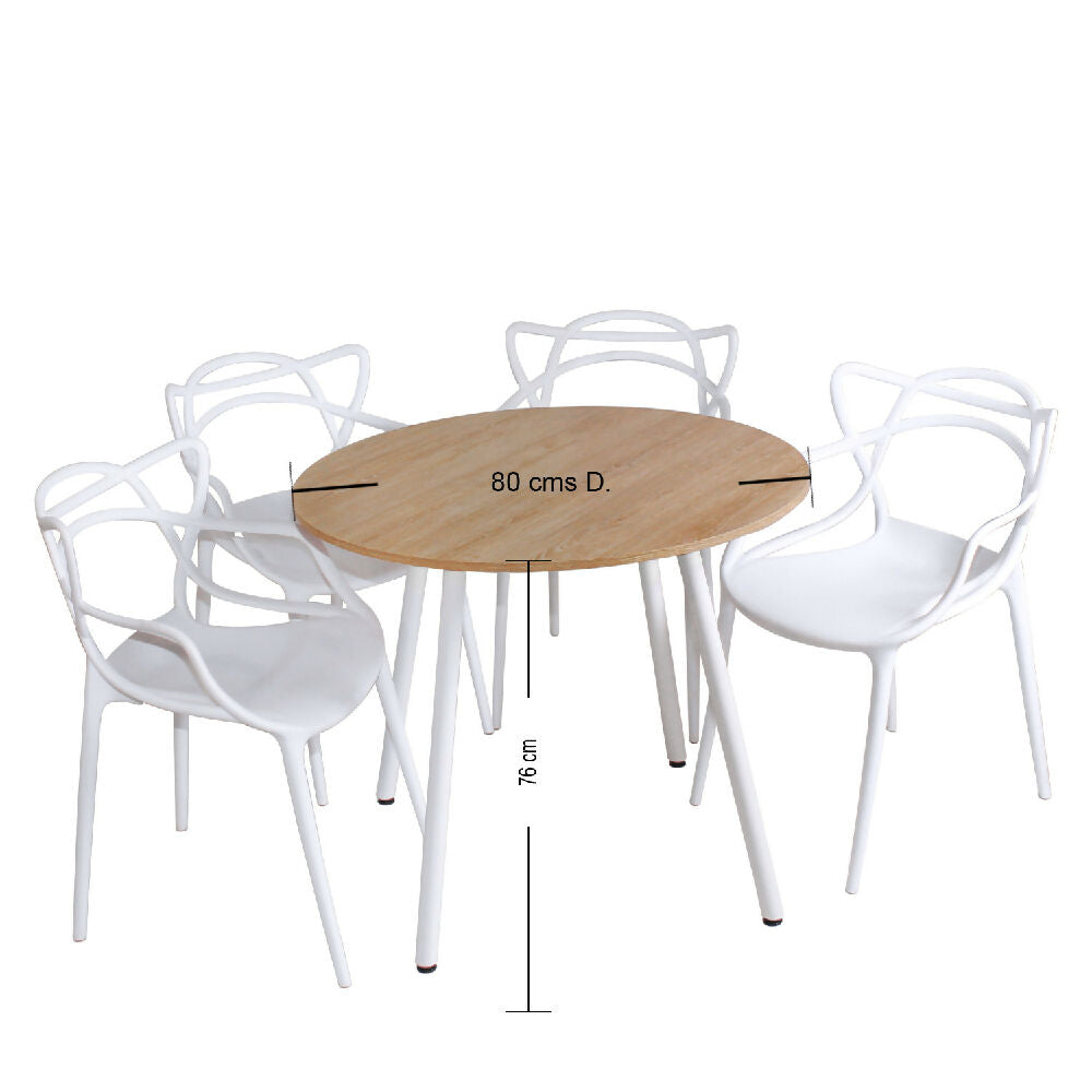 Combo Comedor Redondo (75X80X80) Vienes Pata Blanca + 4 Sillas Blanca Solna