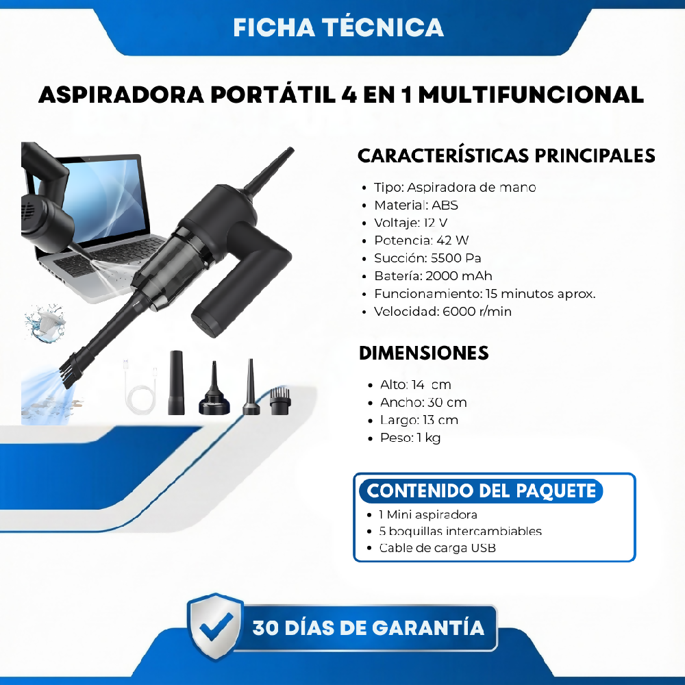 Aspiradora Portátil 4 En 1 Multifuncional Limpieza Inalámbrica De Alta Potencia Para Hogar Y Carro