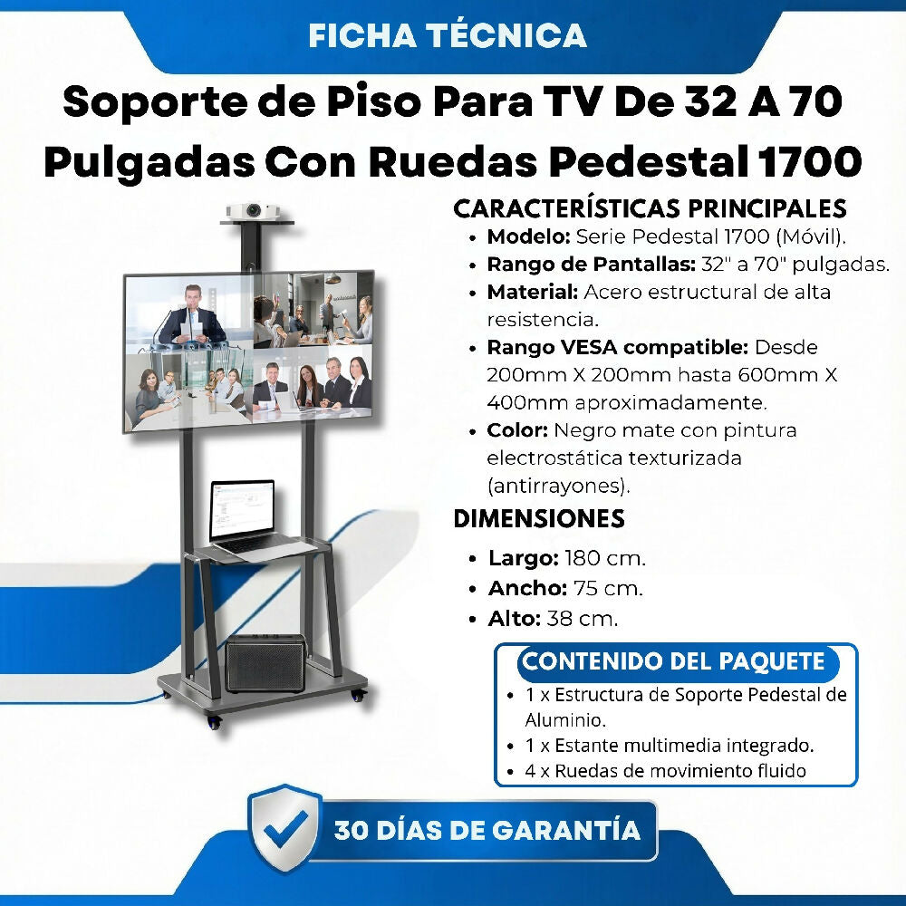 Soporte De Piso Para TV De 32 A 70 Pulgadas Con Ruedas Pedestal 1700