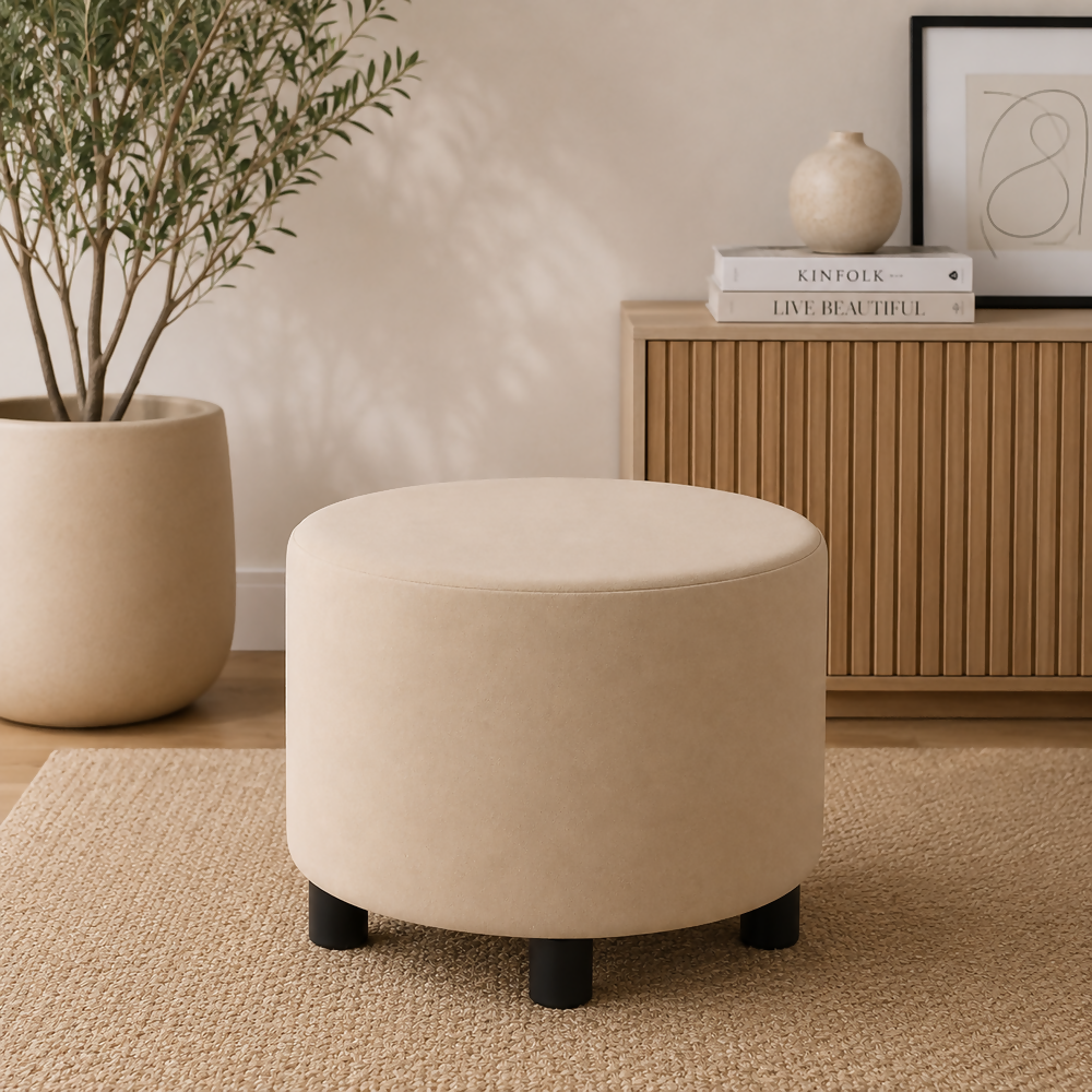 Puff Redondo 40x40 Beige Tela