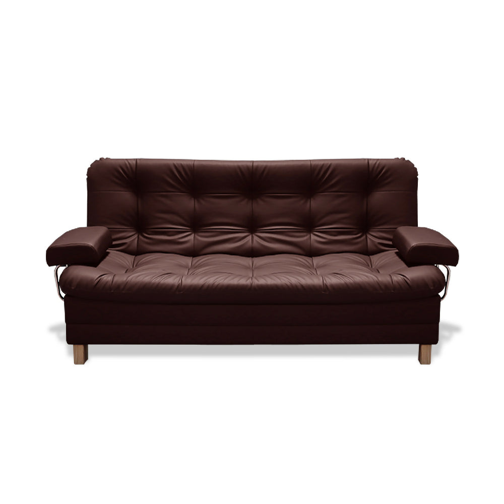 Sofacama Rouss Tipo Cuero Marron Con Brazos Extraibles + Cojines
