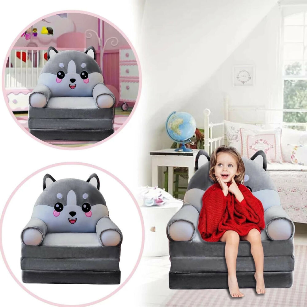 Sofá Cama Plegable Para Niños Diseño Lobo Acolchado Y Cómodo