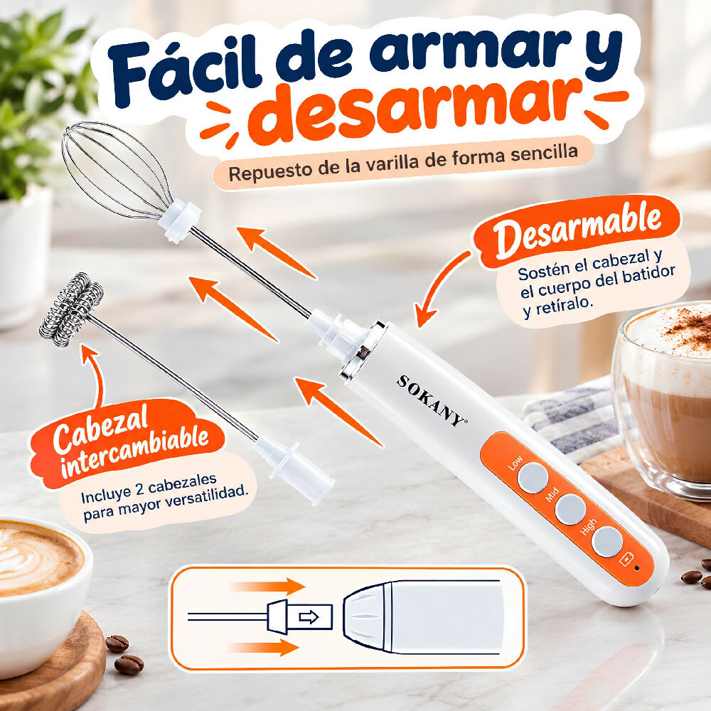 Minibatidora Portátil Recargable Sokany SK-02014 Con Accesorios Blanco