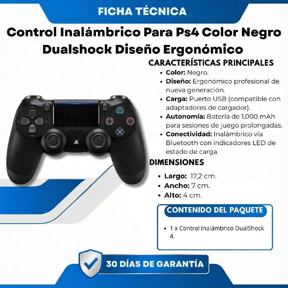 Control Inalámbrico Para Ps4 Color Negro Dualshock Diseño Ergonómico Profesional