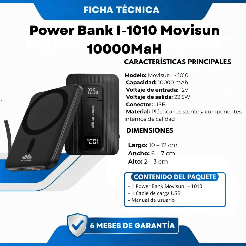 Power Bank I-1010 Movisun 10000MaH Con Entrada Dual Y Diseño Ligero
