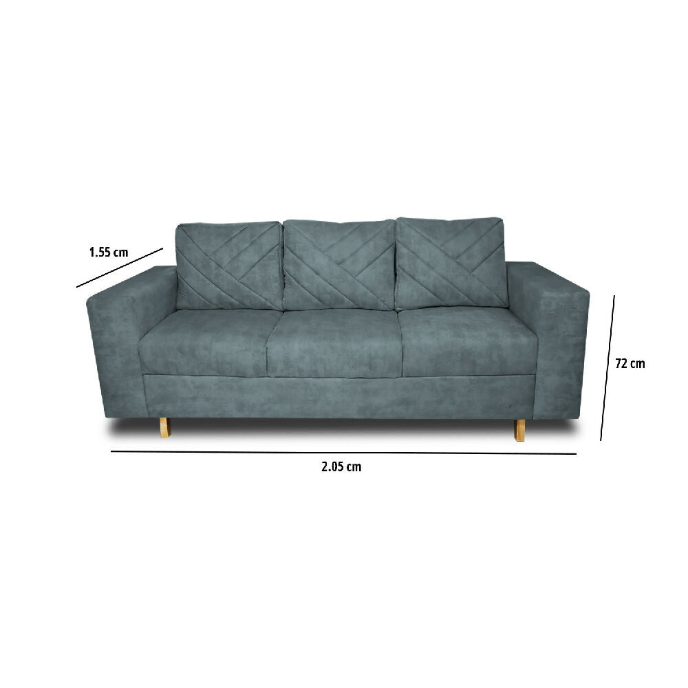Sofa Amsterdam 3Ptos En Tela Amiglable Con Mascotas 205X72X75 Cm Acero