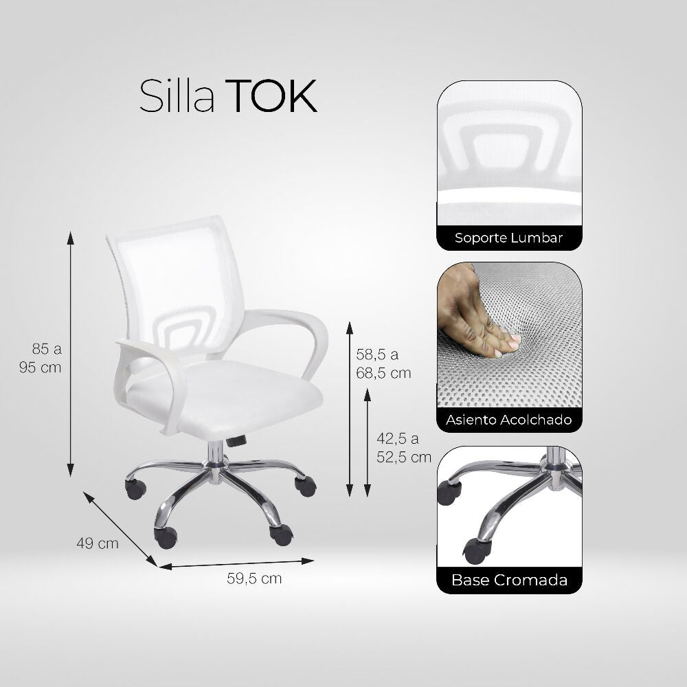 Kit por 2 Silla para Oficina Escritorio Ergonómica - Blanca
