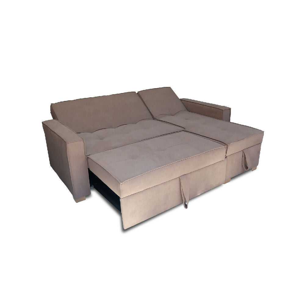Esquinero Baúl Marsella Multifuncional Reclinable Derecho Camel + Cojines Decorativos