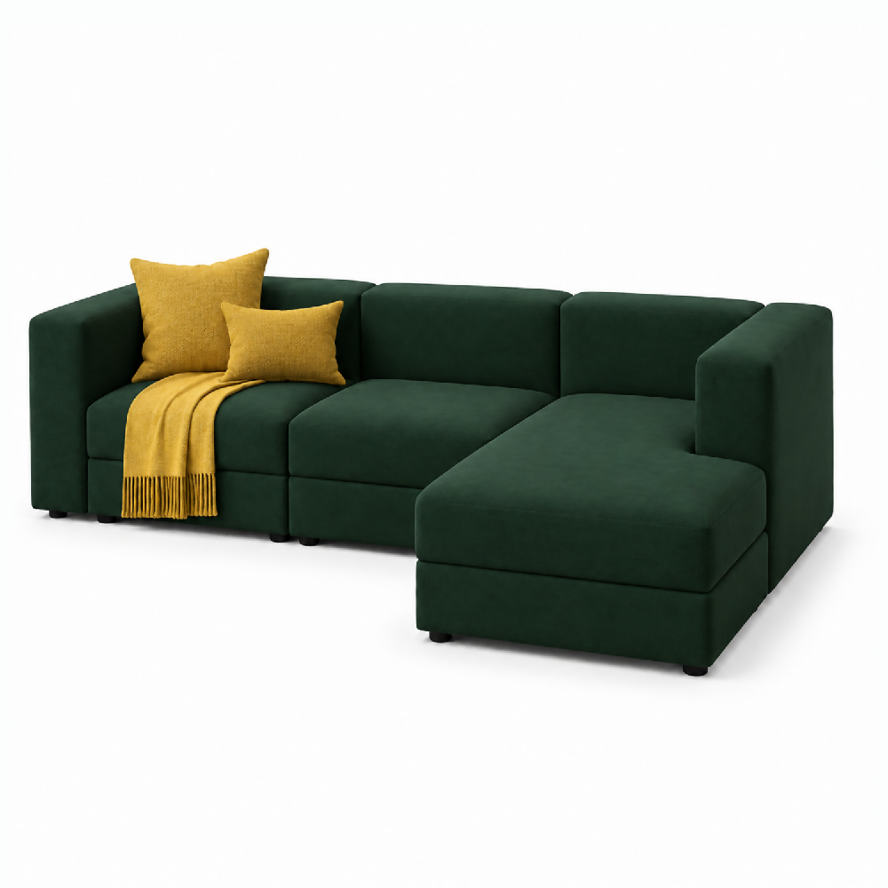 Sofá en L Derecho Lautaro Modular Tela Antifluidos Verde 310x95x71