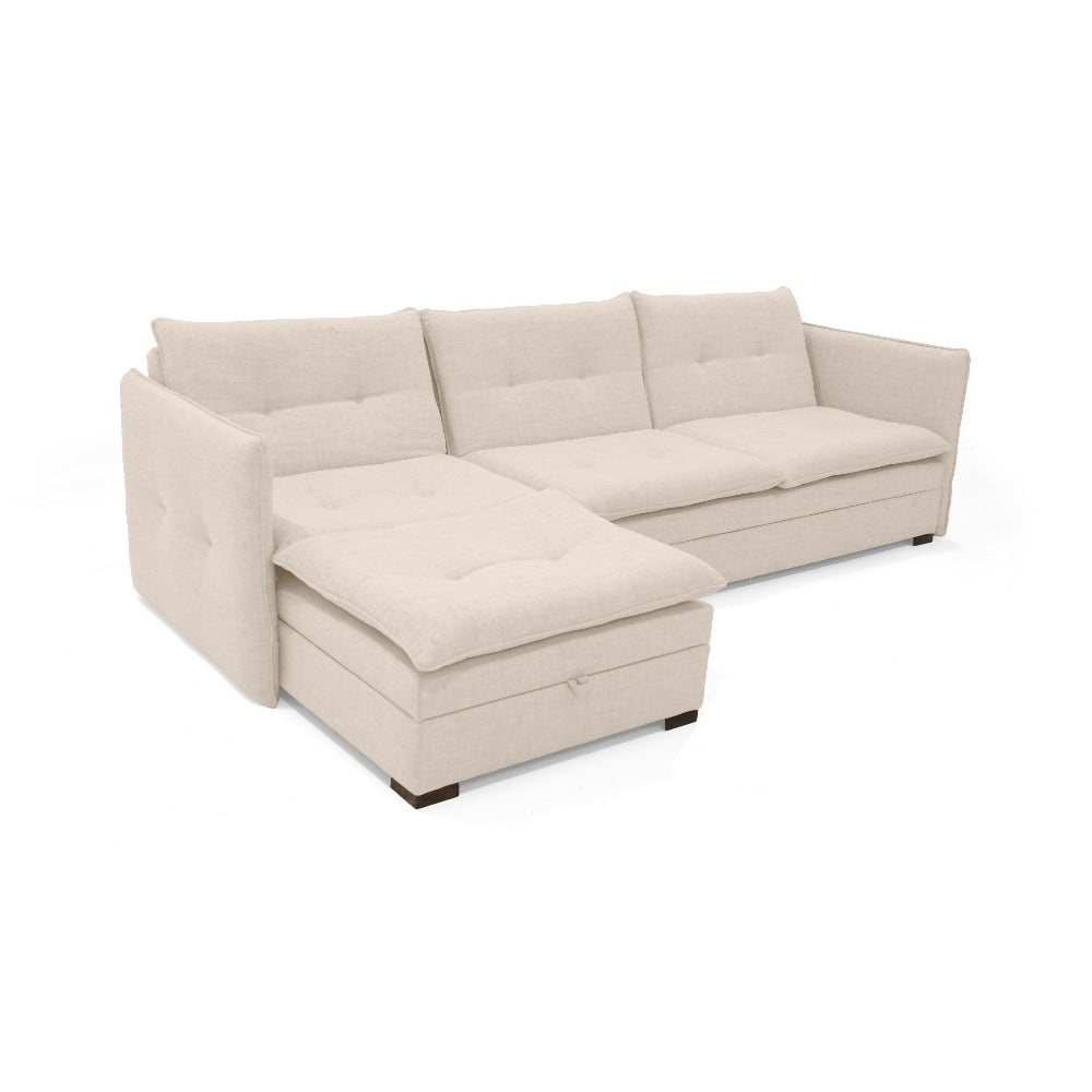 Sofa Cama en L Napoles 269x146x80 Con Baul Derecho Tapizado Trigo