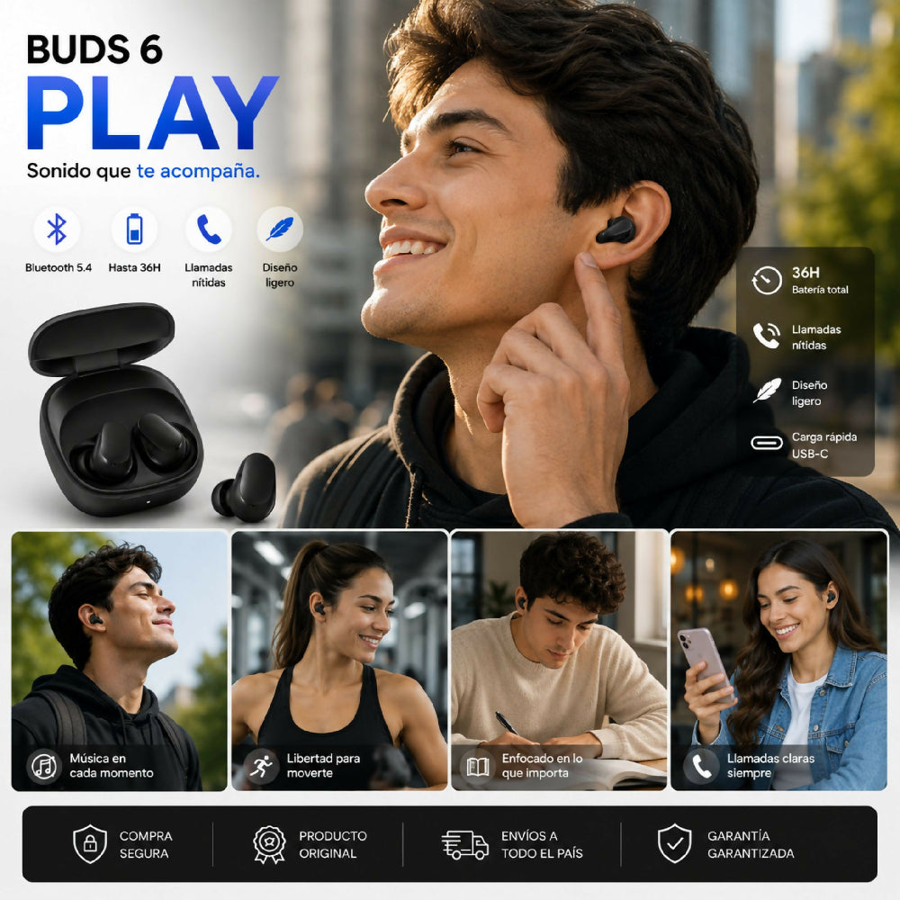 Audífonos Inalámbricos Redmi Buds 6 Play Negro Bluetooth Originales