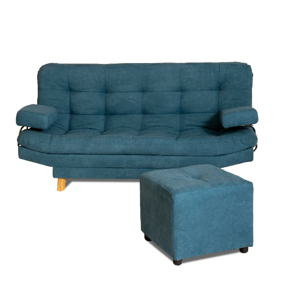 Sofá Cama Valencia Azul Acqua + Puff