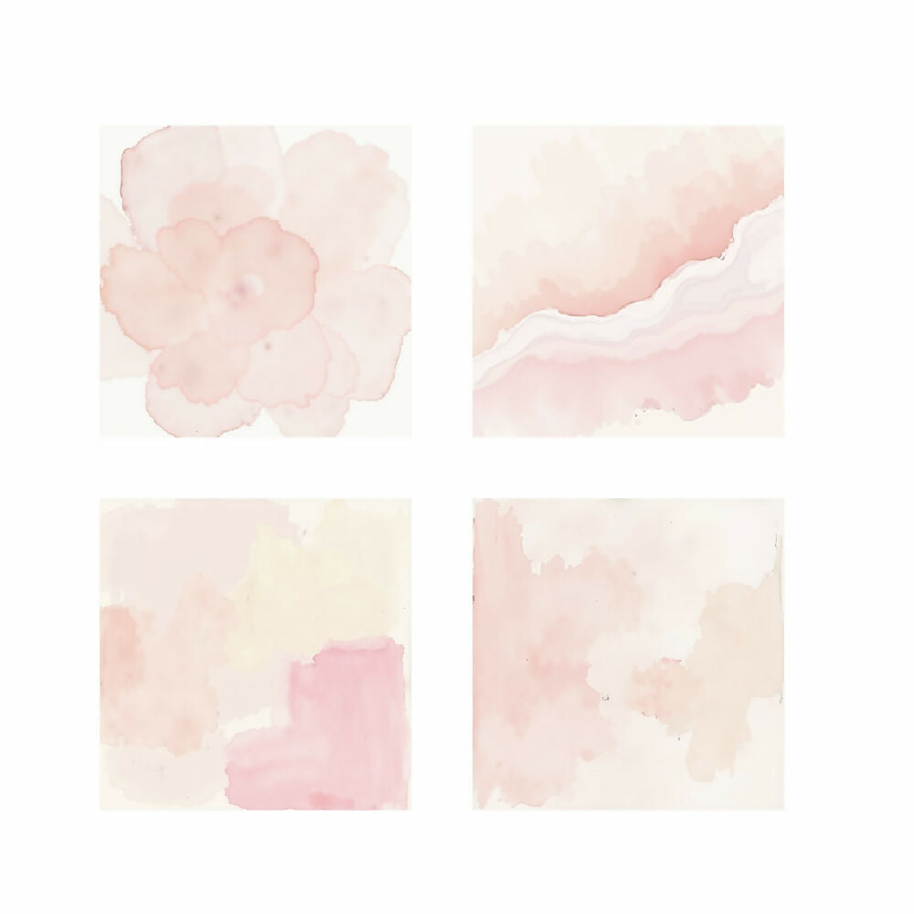 Lienzo Abstracto Minimalista en Acuarelas Rosa Set X4 de 34x34cm c/u