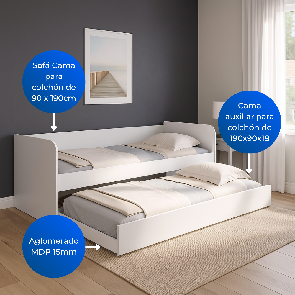 Sofá cama Atlanta, Blanco