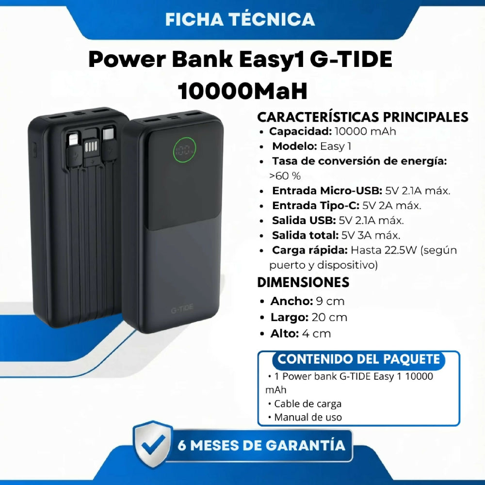 Power Bank G-Tide Easy1 De 10000mAh Batería Portátil