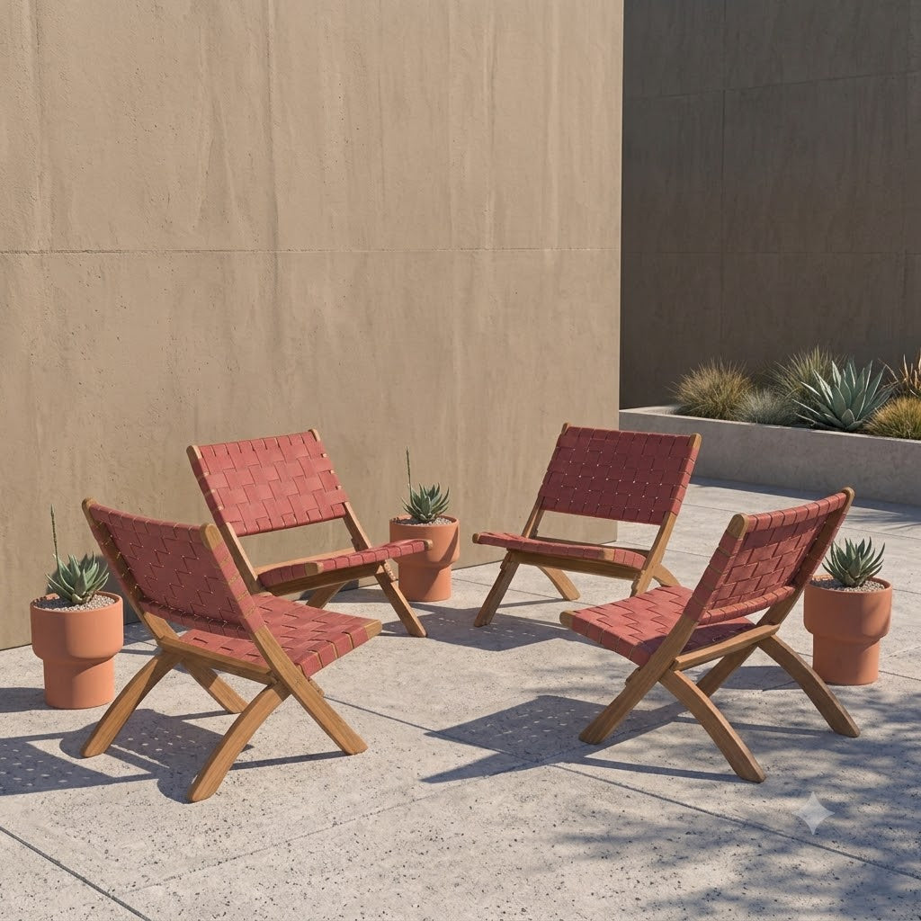 Set de 4 Sillas Plegable de Madera para Exterior Eris, Terracota, Diseño Fresco y Moderno