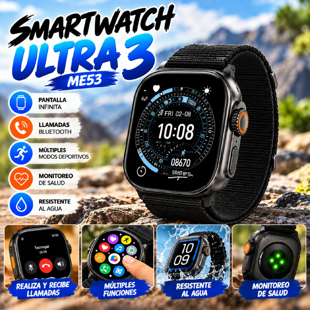 Smartwatch Plus ME53 Tecnología Portátil Con Visualización Amplia Y Acceso Rápido Negro