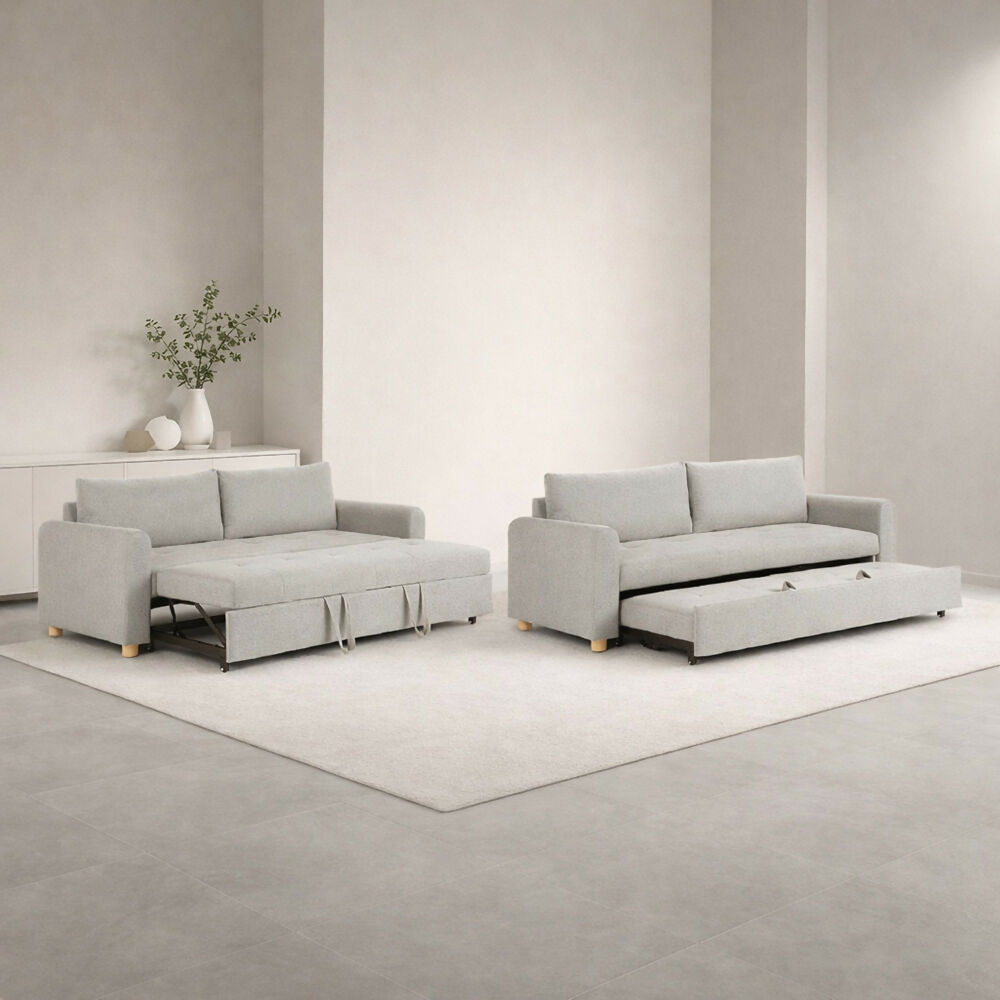Sofa Cama Cajon Dominica 2 Puestos Tela Gris Claro