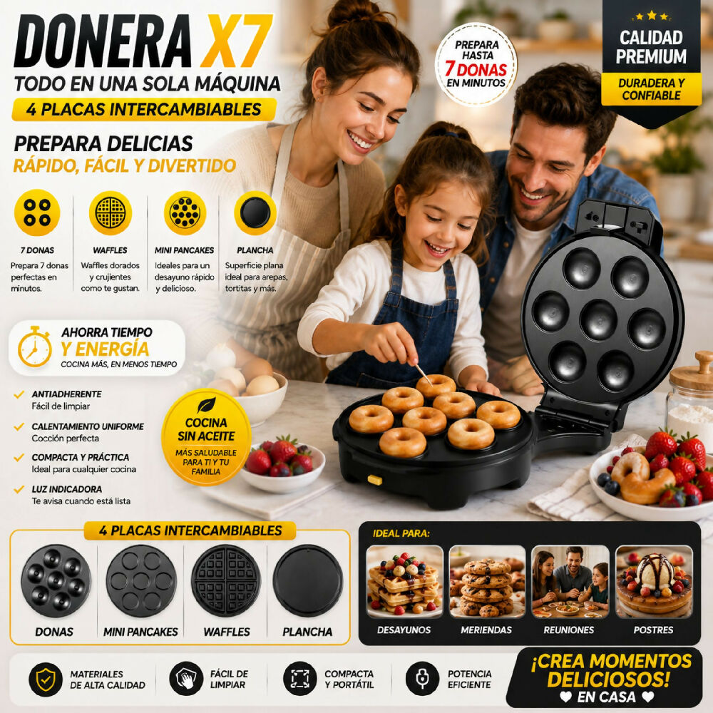 Máquina De Donas Donera X7 Prepara 7 Deliciosas Mini Donas En Solo Minutos