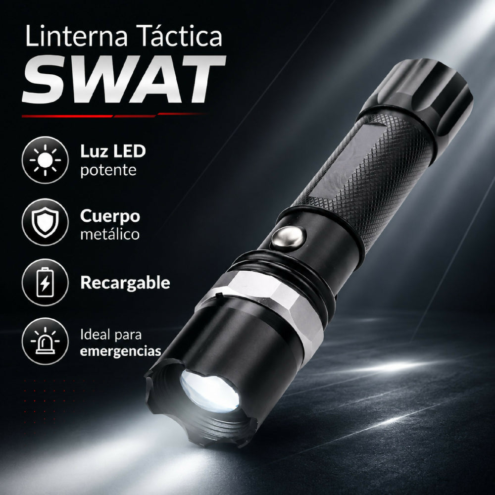 Linterna Táctica Swat Led Metálica Recargable De Alta Potencia