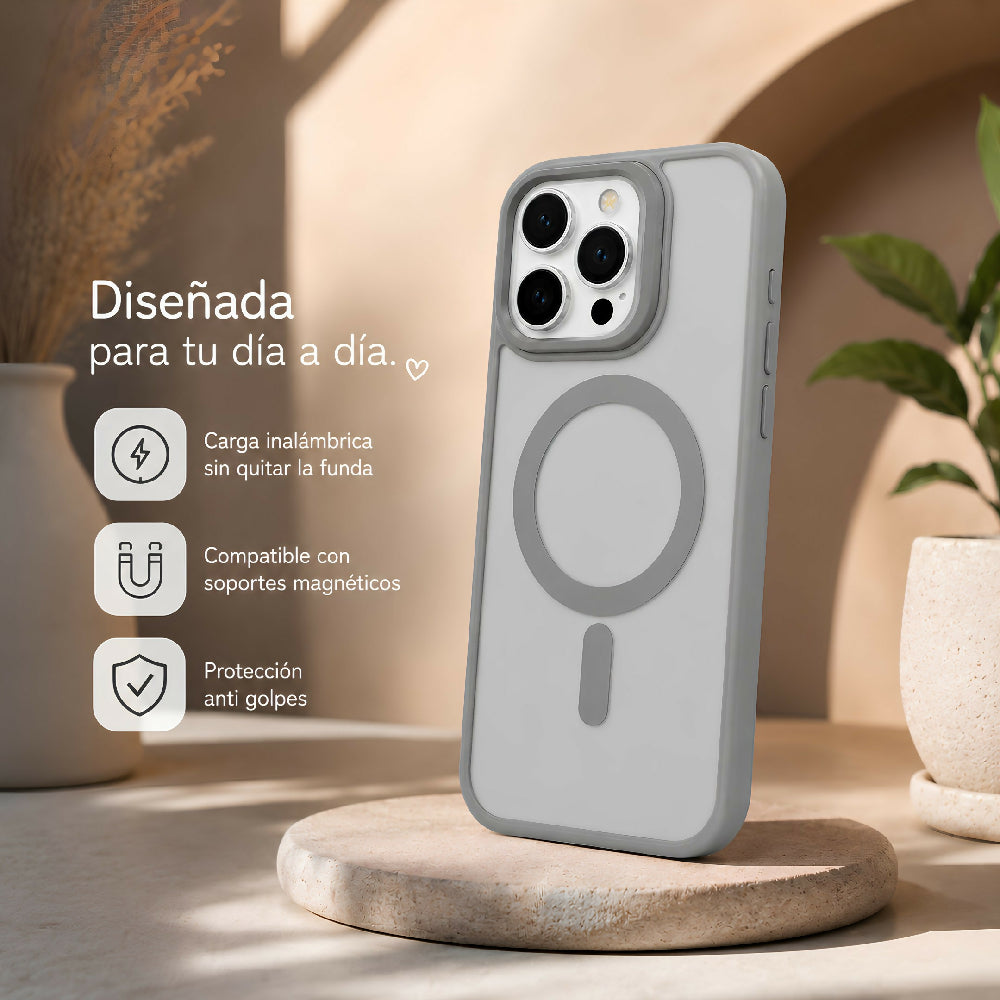 Forro Semi Transparente Para Celular Funda MagSafe Con Textura Suave Iphone 13 Pro Max Gris