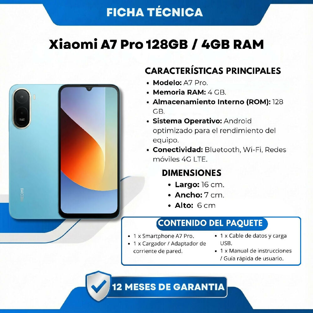 Celular Xiaomi A7 Pro 128GB / 4GB RAM Original Celeste + Obsequio Smartwatch Y Audífonos Inalámbricos