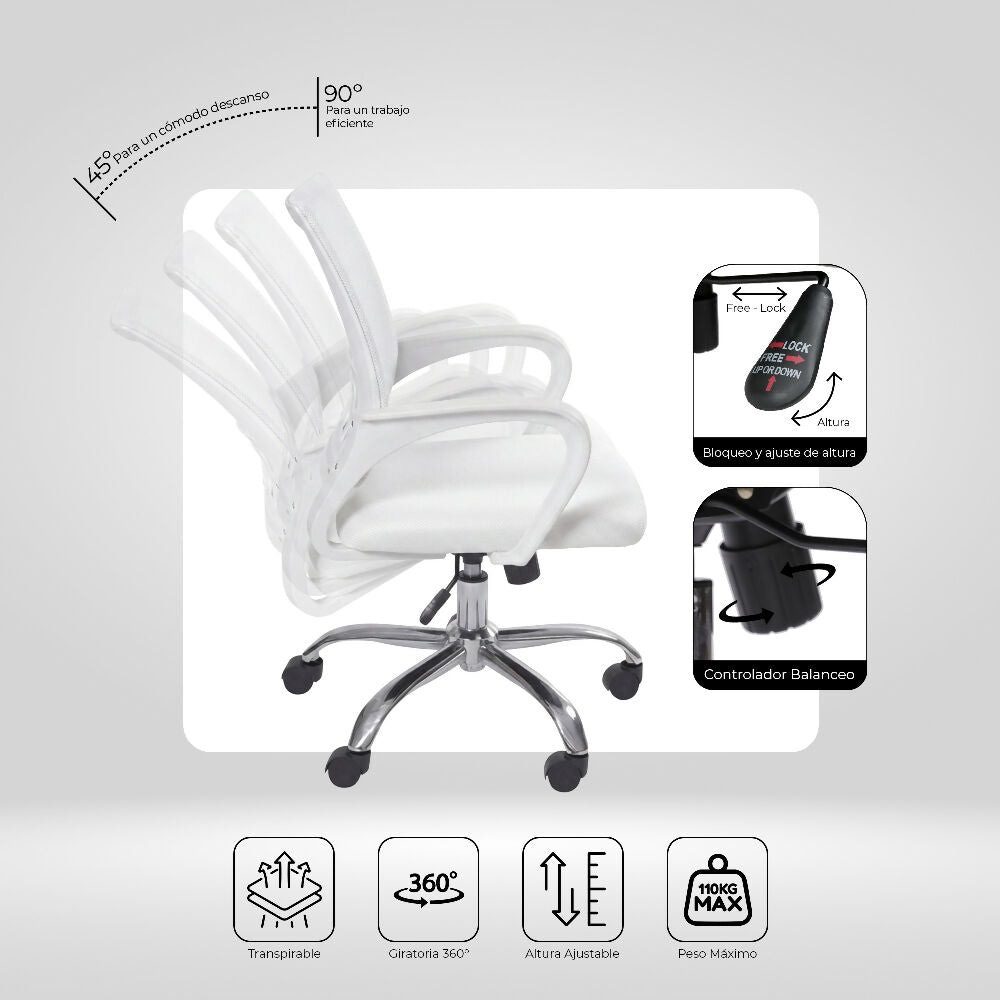 Silla para Oficina Escritorio - OR-3310 Blanca