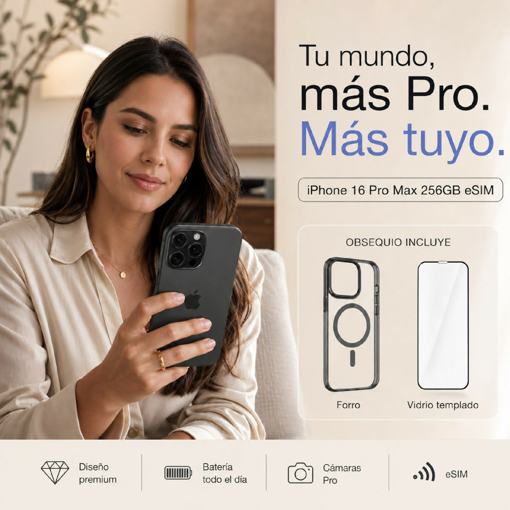 Celular Apple IPhone 16 Pro Max 256gb ESim + Obsequio Vidrio Templado Y Forro Negro