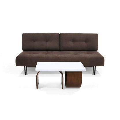 Sofa Cama Siberia Chocolate y Mesa de Centro Ark Blanco
