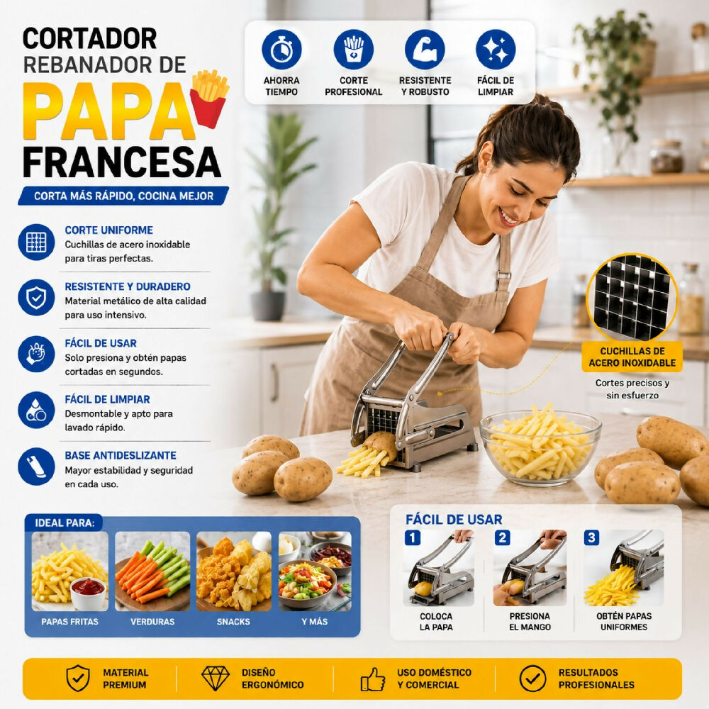 Rebanador De Papa Francesa Palanca De Presión Y Hojas Intercambiables