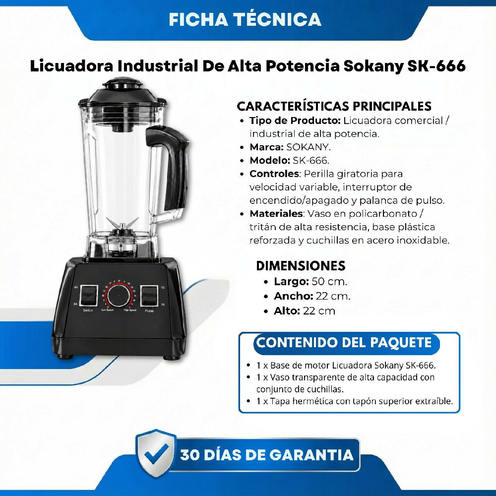 Licuadora Industrial De Alta Potencia Sokany SK-666 Negro