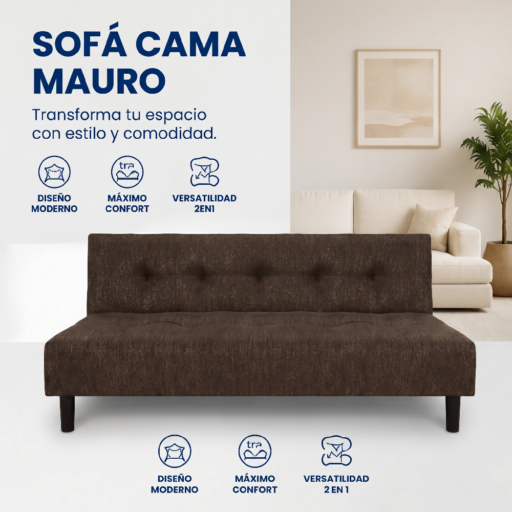 Sofá Cama Mauro Tela, Color Café