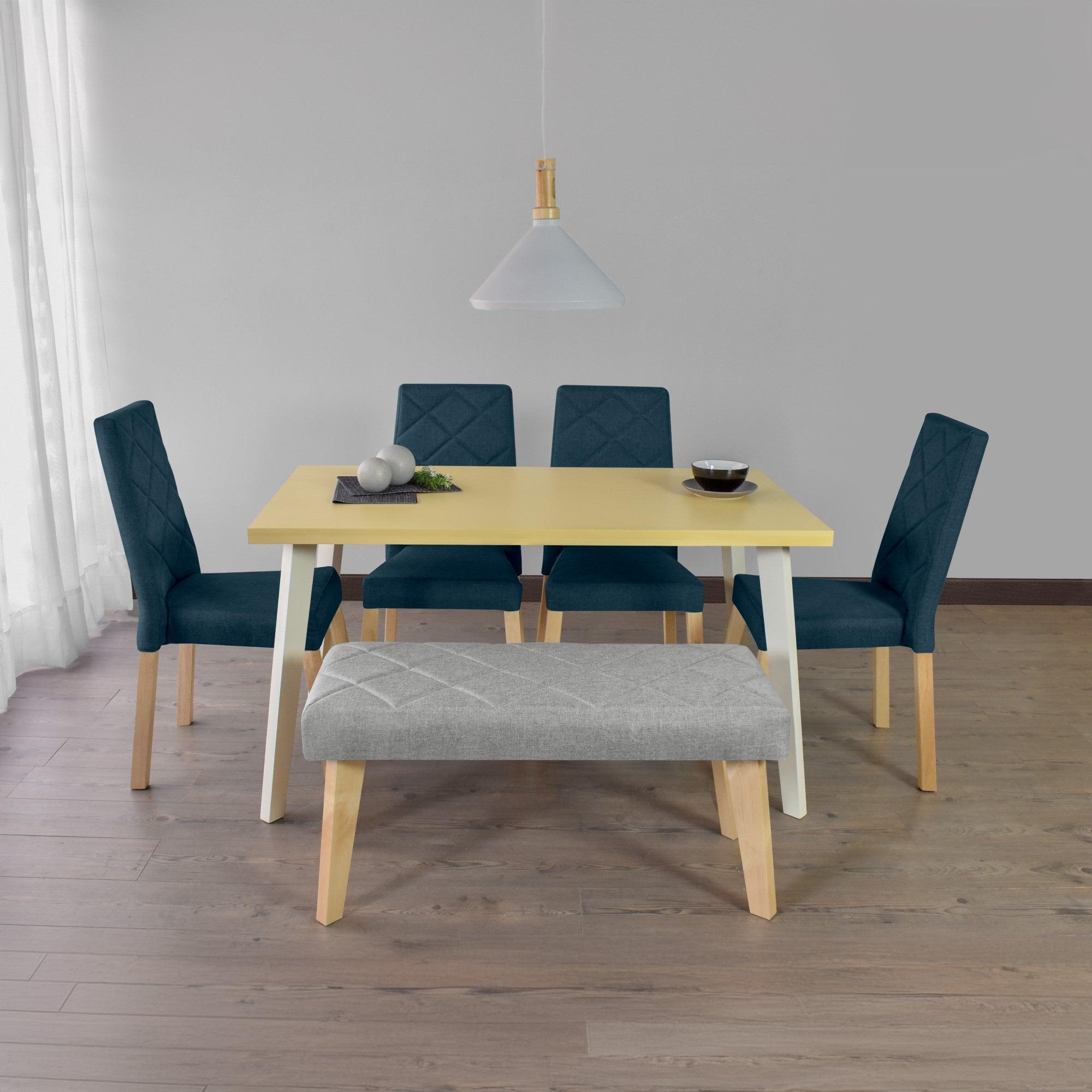 Comedor 6 Puestos Liverpool con Butaco Tela Azul Plata
