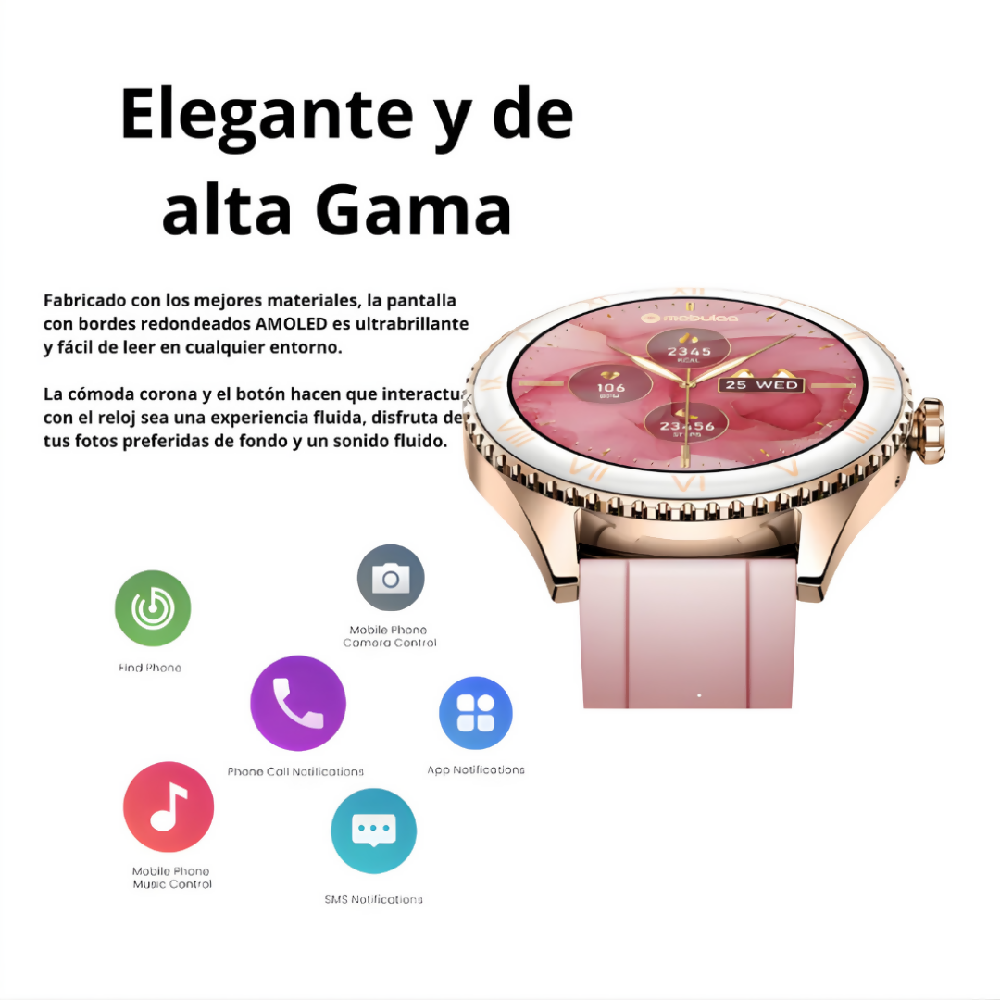Smartwatch Aurafit Luna Reloj Inteligente Elegante Con Llamadas Bluetooth, Monitor De Salud Y Notificaciones