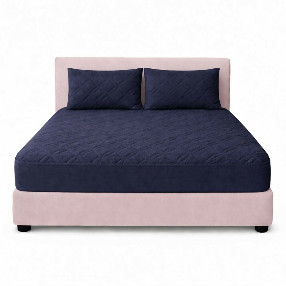 Combo protector colchon king acolchado azul 200x200cm