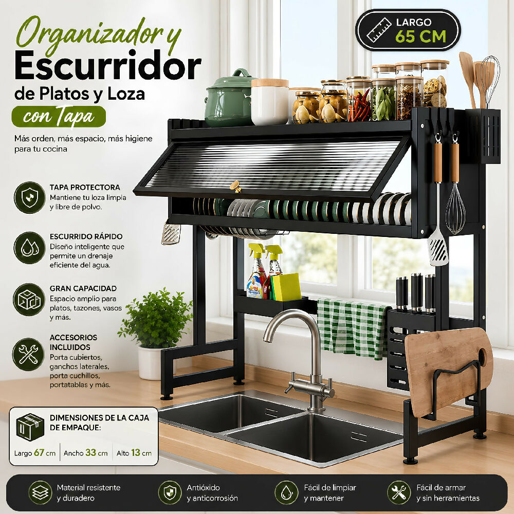 Escurridor De Platos Con Gabinete Y Tapa De 65 Cm Organizador De Loza