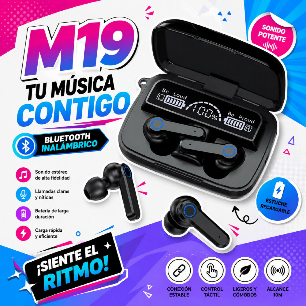 Audifonos Inalambricos M19 Bluetooth 5.3 Recargables Con Power Bank