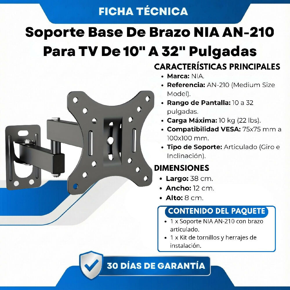 Soporte Base De Brazo NIA AN-210 Para TV De 10" A 32" Pulgadas