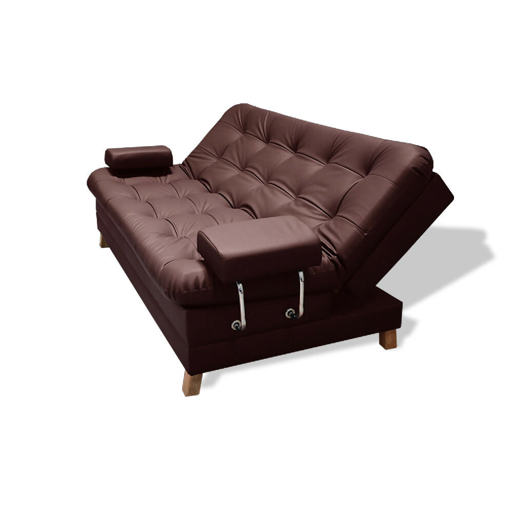 Sofacama Rouss Tipo Cuero Marron Con Brazos Extraibles + Cojines
